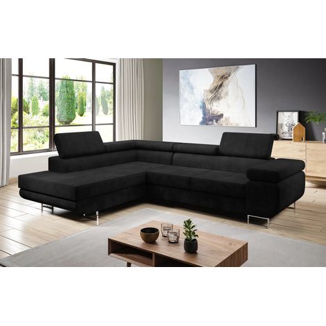 AX LIVING Couch L Form Kanya Schwarz 275cm mit Bettfunktion Stauraum L