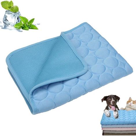 Tapis rafraîchissant pour animaux de compagnie - bleu - lavable - pliable - taille S (1/5)