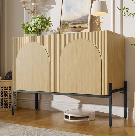 Buffet 100x40x75 cm en bois aggloméré naturel, avec rangement pour salle à manger FloraGrace (1/5)