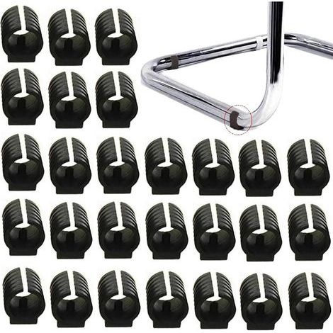 Lot de 32 patins de protection en plastique en forme de U pour pieds de chaise, capuchons de protection pour sol, colliers de serrage en silicone (19 mm, noir)