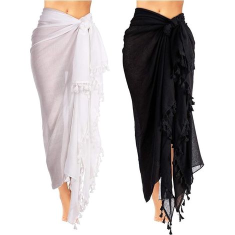 Lot de deux serviettes de plage douces avec pompons pour femmes - paréo et cache-maillot polyvalents (1/5)