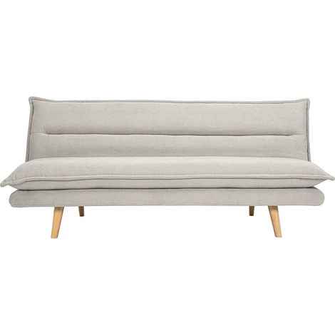Sofá cama de 3 plazas en tejido chenilla texturado beige y madera clara BINGO