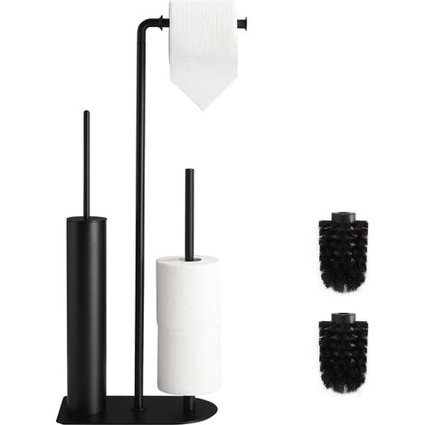 Toilet Paper Holder with Brush Holder and Storage, Toilet Roll Holder for Bathroom, Toilet Paper Holder on Pedestal Brushed Nickel No Drilling (Black) (1/5)