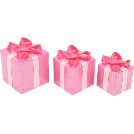 Lot de 3 mini boîtes décoratives mignonnes, échelle 1/12, en papier DIY, figurines de colis de Noël pour décoration de fête (1/5)