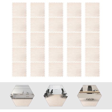 Tapis de sol en mousse 25 pièces – 60×60 cm, épaisseur 10 mm, imitation bois blanc – Pour salon, chambre, salle de jeux
