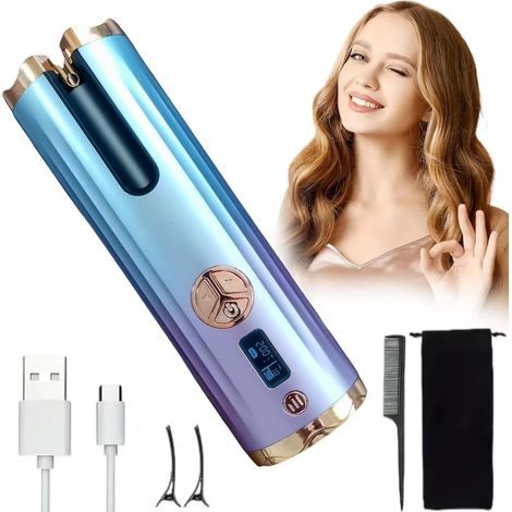 Fer A Boucler Automatique Mise à Jour, Boucleur à Cheveux Sans Fil  Rechargeable, Bigoudi Anti-Brûlures avec Minuteur et 6 Température, Fer à Friser Auto Rotatif Dégradé de Couleur (1/5)