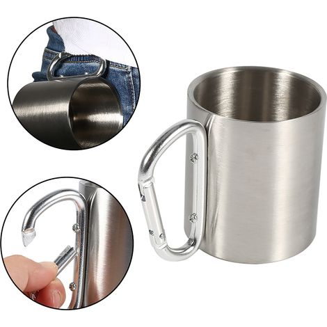 Tasse isotherme portable en acier inoxydable avec poignée, idéale pour les voyages, le camping, la randonnée et les sports de plein air. (1/5)