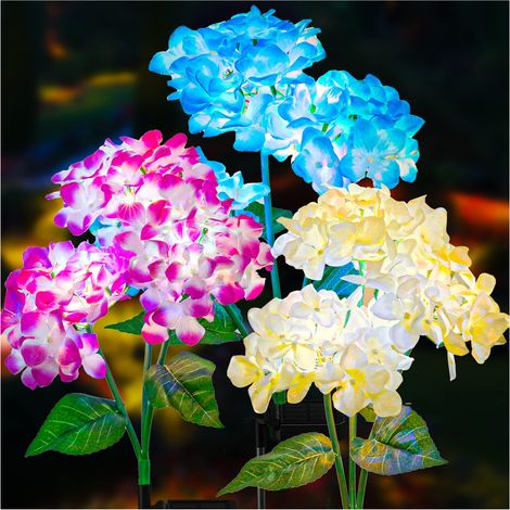 Lot De 3 Lampes Solaires De Jardin – Version 2023 – Lumières Colorées – Fleurs D'hortensia Pour Décoration De Cour, Décoration De Jardin, Deux Modes D'éclairage Et Panneau Solaire Élargi (1/5)
