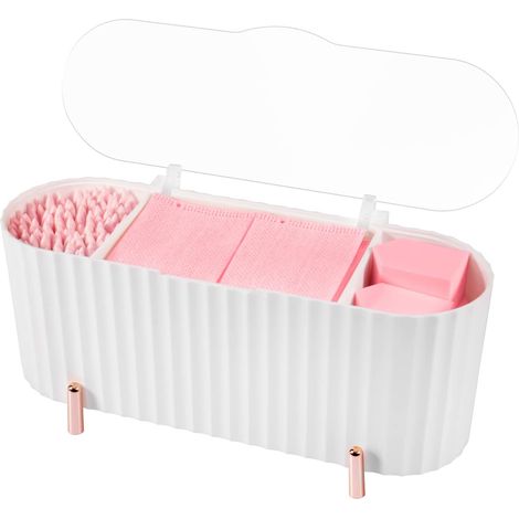 Boîte coton - tige, distributeur de coton avec couvercle transparent, 3 compartiments pour ranger l'organisateur de démaquillage en coton pour la salle de bain de la vanité (blanc) (1/5)