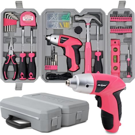 Hi-spec rose de 46 pièces avec embouts pour tournevis électrique, mallette de rangement portable, charge USB flexible et portative