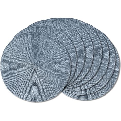 Lot de 8 sets de table ronds tressés pour tables de salle à manger, naturels, résistants à la chaleur, 38,1 cm (bleu clair)'Bleu Clair 8. 8'Bleu Clair 8.'8 (1/5)