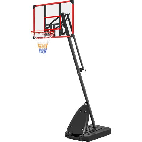 2.4-2.9m Adjustable Basketball Hoop Stwith Weighted Base, Portable on Wheels, Red (1/5)