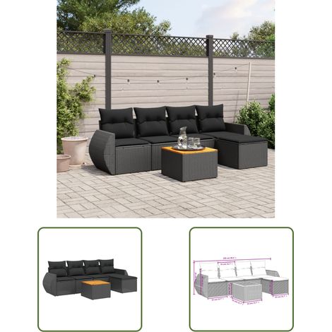 The Living Store 6-tlg. Garten-Sofagarnitur mit Kissen Schwarz Poly Rattan - Gartenmöbel - Esstischgarnituren - Outdoor Möbel - Lounge Set - Rattan Gartenmöbel (1/3)