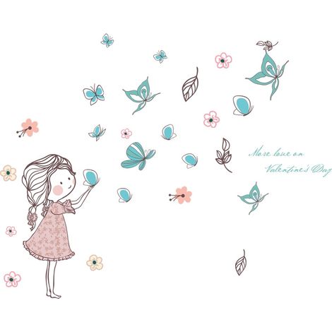 Stickers muraux Papillon Fille (Dimensions : 148 cm x 103 cm) (1/5)