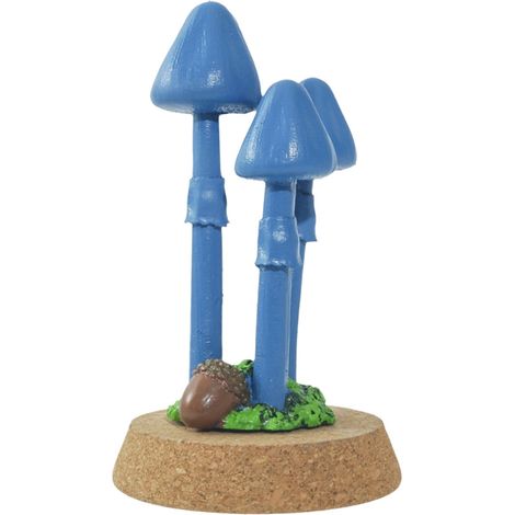 Champignon Décoratif - Figurine En Résine Bleue - Pour Intérieur Maison Et Bureau - Lot De 3 Sur Base Liège - 1 Pièce (1/3)