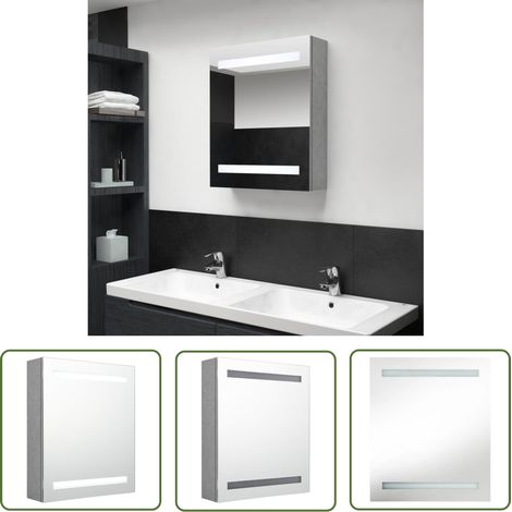 The Living Store Armoire de salle de bain à miroir LED Gris béton 50x14x60 cm - Meuble De Salle De Bain - Armoire De Salle De Bain - Miroir Led - Éclairage Led - Vanity Mirror (1/5)