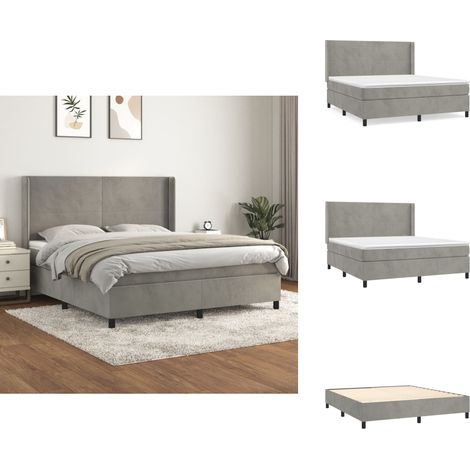 Boxspringbett mit Matratze Hellgrau 160x200 cm Samt - Samtbett - Boxspringbett - Doppelbett - Bettauflage - Matratze (1/5)