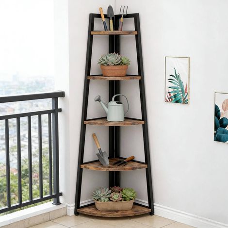 Mueble esquinero de 5 estantes metal y madera OKMYHOME (1/5)