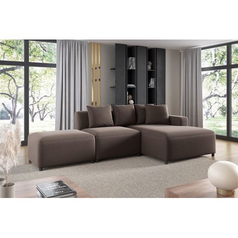 Ecksofa Designersofa MEGAN XS inkl. Hocker Stoff Salvador Braun Ottomane Rechts (1/3)