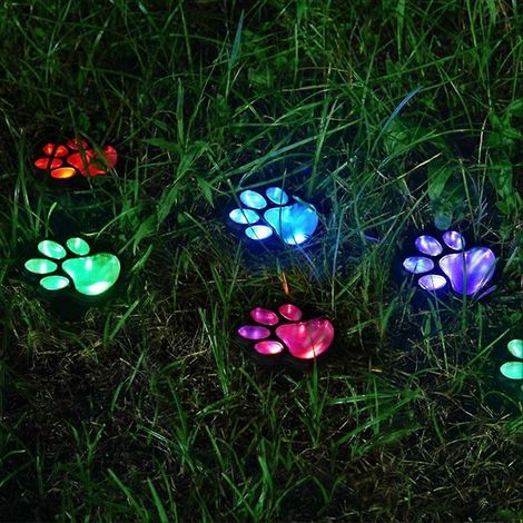 Solar-Gartenleuchten mit Pfotenabdruck-Design, 4er-Set, wetterfest, für den Außenbereich, farbiges Licht, für Tierliebhaber