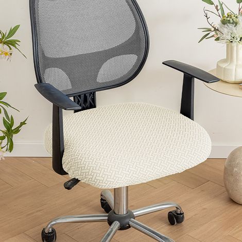 Set di due coprisedie elastici, adatti per sedie da ufficio, con cinghie, lavabili, beige, lunghezza seduta 46-54 cm. (1/5)