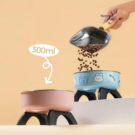 Gamelles surélevées en acier inoxydable pour chats – Antidérapantes et au design adorable pour votre compagnon félin – Bleu (1/4)