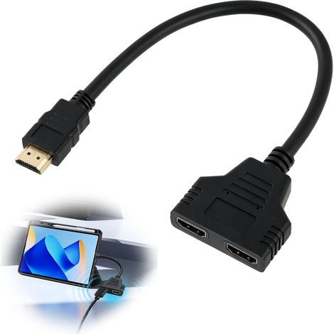 30CM Adaptateur Répartiteur HDMI 1 Entrée 2 Sorties, 1080p Mâle vers Double HDMI Femelle 1 vers 2 Voies Dédoubleur, pour TV et PC, Écran LED, LCD et Projecteur Deux Téléviseurs Commutateur 2 Ecrans (1/5)
