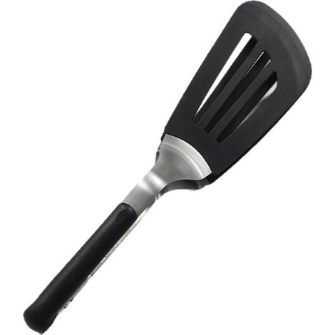 Doppelköpfiger Grillspatel/Zungenzange aus Silikon und Edelstahl, hergestellt aus lebensmittelechtem Silikon, hitzebeständig bis 230°C, mit rutschfestem Griff und großer Klinge.