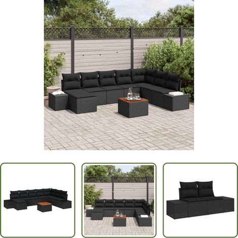 vidaXL Poly rattan - Ensemble de canapé de jardin 9 pcs Noir (1/5)