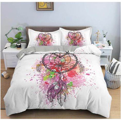 Housse De Couette 90x190 cm Attrape-RêVes Beige Fibre Ultrafine Housse Couette + 2 Taies D'Oreillers De 65x65cm,Convient - B6J (1/3)
