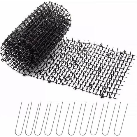 Tapis Anti Chat Jardin avec Pointes 200x30 CM avec 8 Piquets en Métal, Noir (1/5)