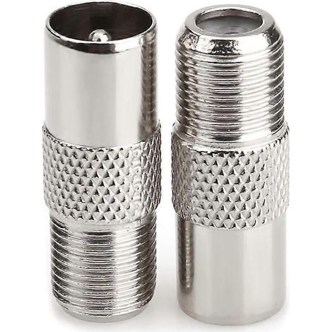 Deux connecteurs coaxiaux femelles/mâles, adaptateur fileté de type T/F vers antenne coaxiale RF nickelée (mâle/femelle), semarket (1/5)