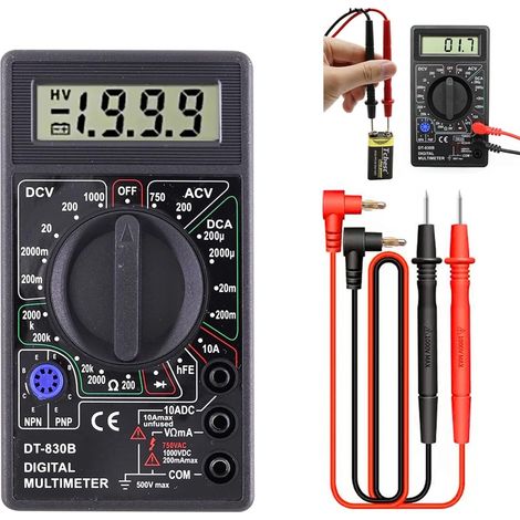 Multimètre numérique professionnel, testeur électrique professionnel, multimètre numérique, ligne de test avec multimètre, mesure de tension AC/DC, polymère de continuité, piles exclues (1/5)