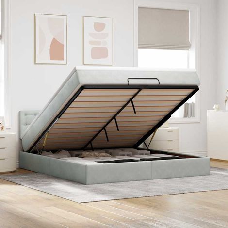 VidaXL Cadre de lit ottoman avec matelas gris clair 180x200 cm velours (1/5)