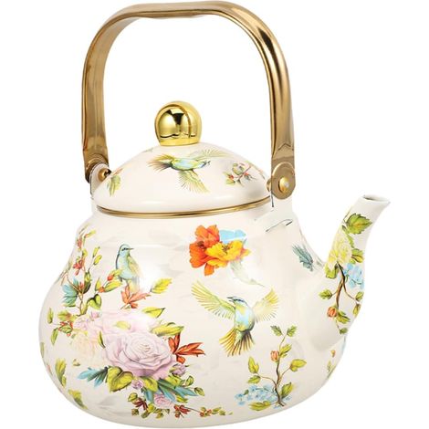 Théière Émaillée 1,5 l Vintage à Motif Floral, Bouilloire En Émail Robuste, Chauffage Rapide, Pour Cuisinière, Usage Domestique Et Voyage (1/5)