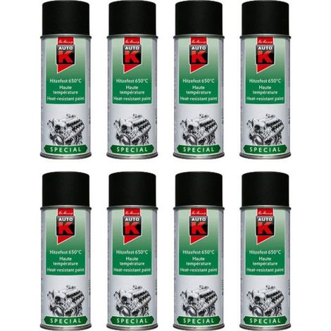 Lot de 8 bombes de peinture haute température - noir mat - Auto-K - 400ml
