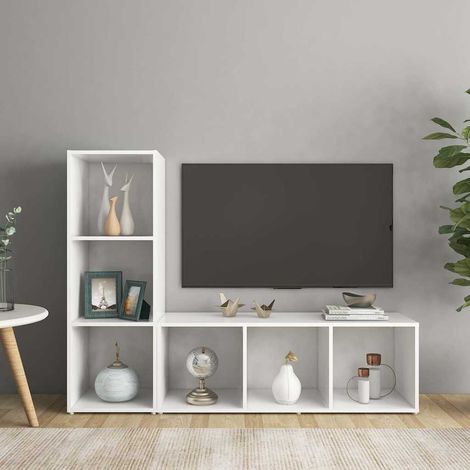 vidaXL Muebles de salón 2 piezas madera ingeniería blanco 107x35x37 cm (1/5)