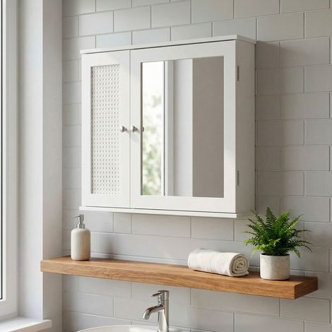 Armoire de toilette 2 portes 60x50 cm avec cannage blanc - KLIKA (1/5)