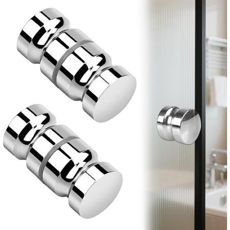 Lot de 2 de Poignées de Porte de Douche Bain Poignée de Porte de Douche 30 mm Poignées De Porte De Remplacement en Chrome Poli Poignée de Porte Ronde en Verre en Acier Inoxydable Durable