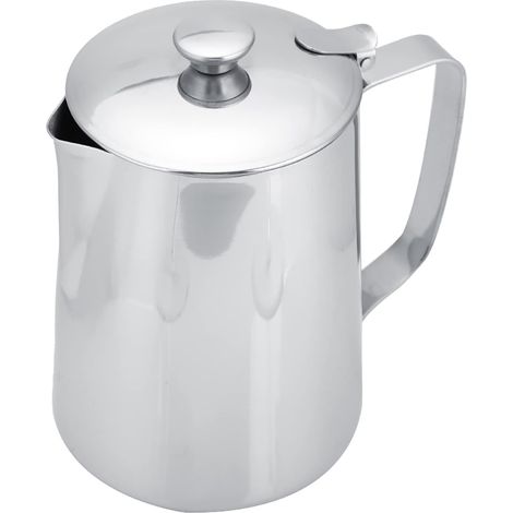 cruche lait- Tasse à café en Acier Inoxydable Tasse Pichet à Mousser Le Lait Pichet avec Couvercle pour Latte Coffee Art Pichet à Lait en Acier Inoxydable Le Bec Anti-goutte (1000ML) (1/5)