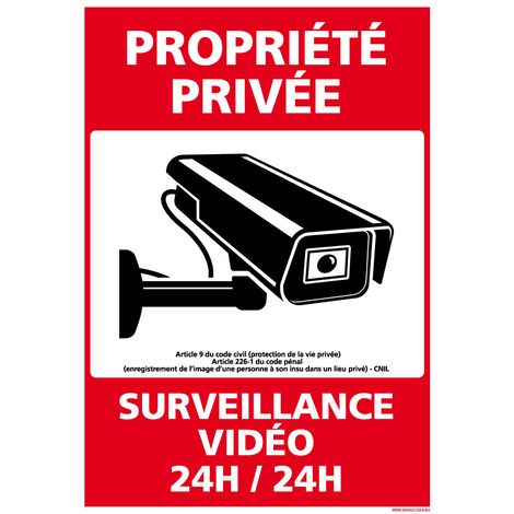 Signaletique.Biz France – Panneau de sécurité propriété privée vidéosurveillance 24h/24 – PVC ou aluminium – Adhésif 150 x 210 mm – Dissuasion efficace (1/5)