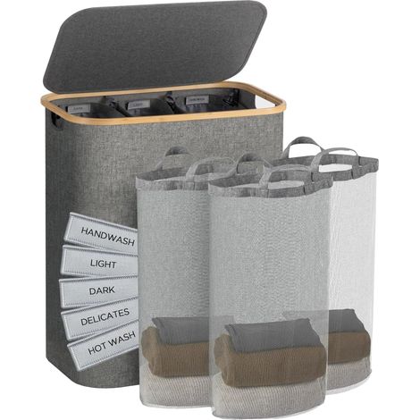 Panier à linge, tissu durable, doublure en maille amovible, Gris160L (1/2)