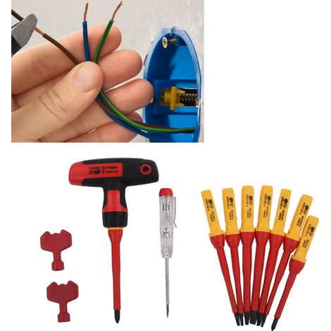 Jeu de 12 tournevis isolés de type T, tournevis Phillips 1000V, tournevis plat et tournevis étoile. (1/5)
