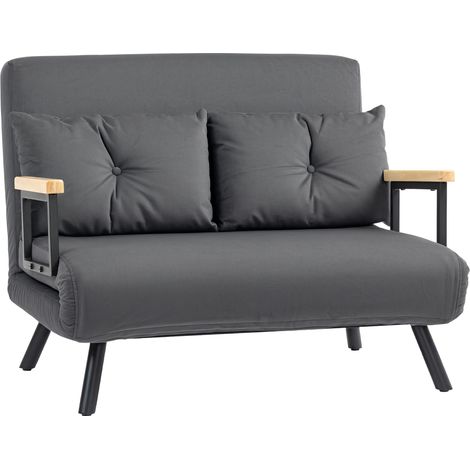 4-in-1 Velvet-Feel Double Sofa Bed, with Pillows - Dark Grey