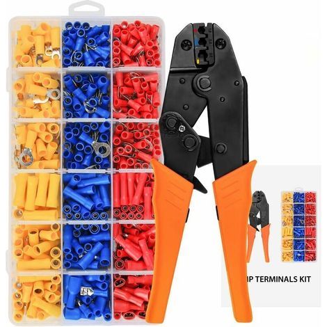 Pince à Sertir à Cliquet avec 700 Cosses Électrique pour câbles 0,5-1,5mm²/1,5-2,5mm²/4,0-6,0mm² (1/4)