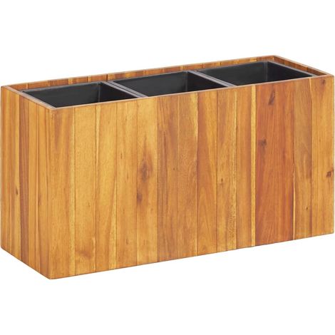 Bac à fleurs - Jardinière pour extérieur/intérieur jardin terrasse balcon - Lit surélevé de jardin avec 3 pots Bois massif d'acacia Chic-544139 (1/5)