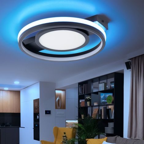 Deckenleuchte mit Fernbedienung Deckenlampe dimmbar Tageslichtleuchte rund, CCT RGB Farbwechsel, LED 40W 1200Lm, LxBxH 43x40x6,8 cm