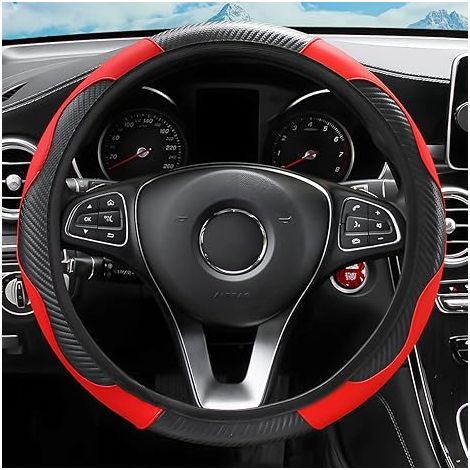 Housse de volant 15 pouces, cuir microfibre fibre de carbone extensible et élastique, protection de volant antidérapante et respirante pour femmes et hommes, accessoires auto pour SUV, camion, fourgon