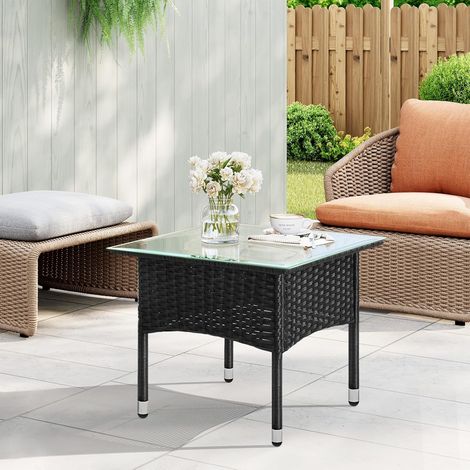 WOLTU Tavolo da esterno, Tavolo da giardino effetto rattan, Nero