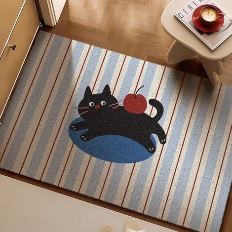 Chaton Pomme 5080cm Boucle de Soie Tapis d'entrée à motifs de dessins animés, tapis bouclé résistant aux taches et à l'usure, adapté à un usage domestique dans les entrées, découpable et antidérapant (1/5)